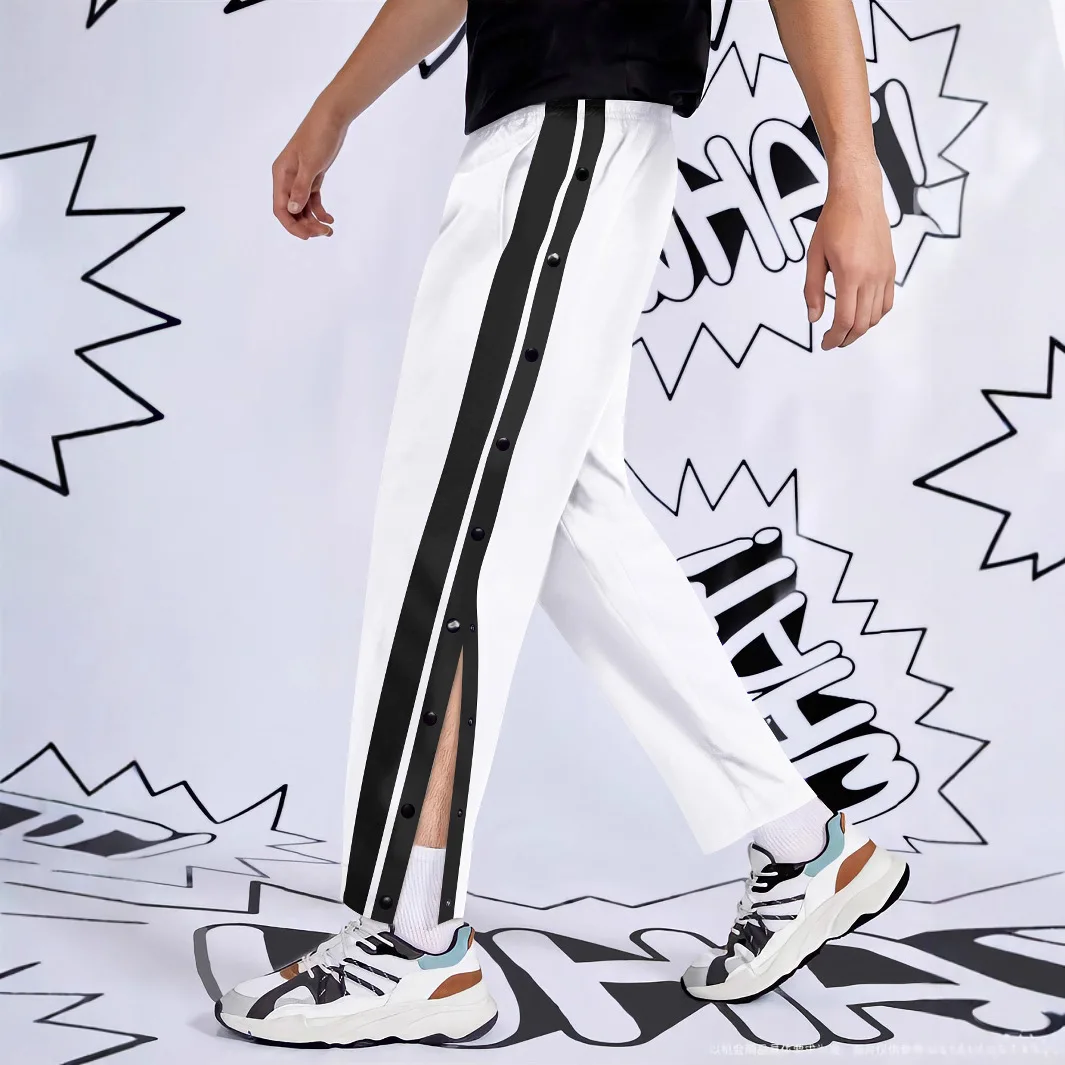 

New men's casual single-button pants - dual-color sport hip-hop straight-legged button-down pants