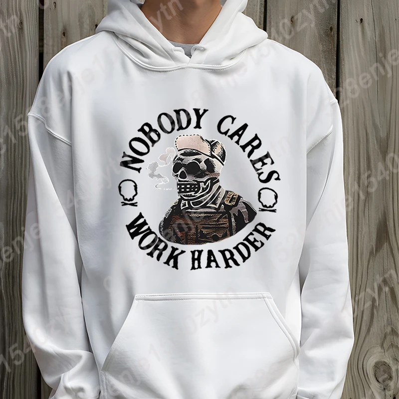 Nobody Cares Work Harder Graphic Hoodies Autumn Winter Solid Color Men Hoodie Soft Loose Sweatshirt Pullover Long Sleeve Hoodies