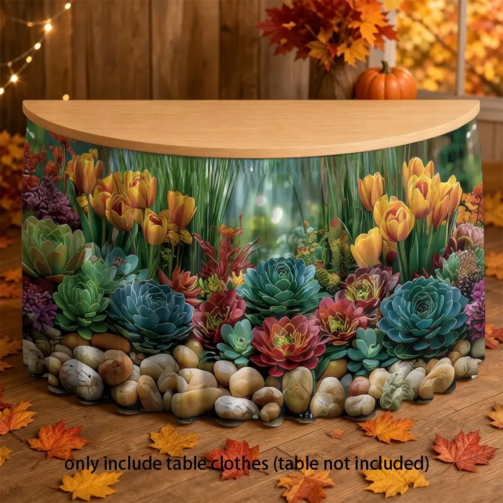 2D flat pattern printing, Bohemian garden style, circular tablecloth, party tablecloth, bright succulent flowersxzj