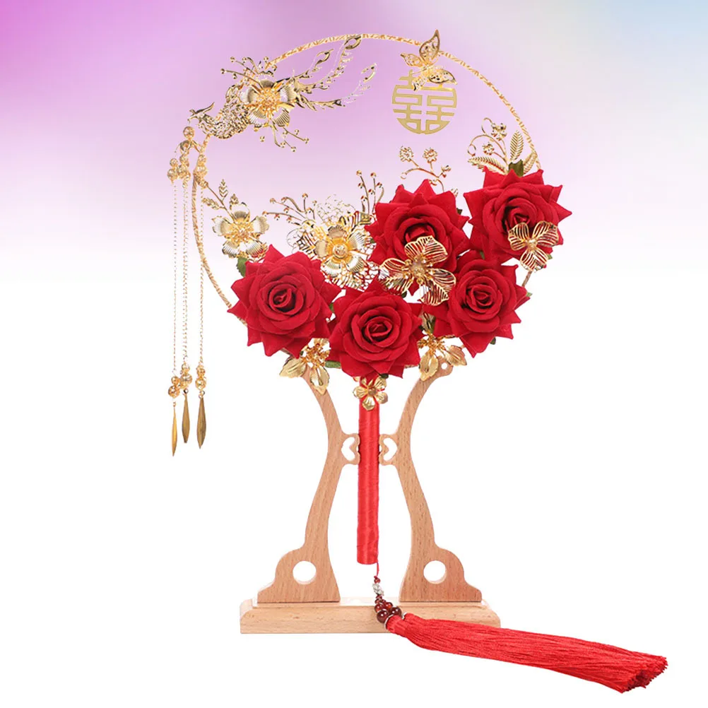 

Vintage Style Rose Flower Alloy Round Hand Fan Charming Tassel Bridal Wedding Fan Delicate Chinese Style Decoration Gift