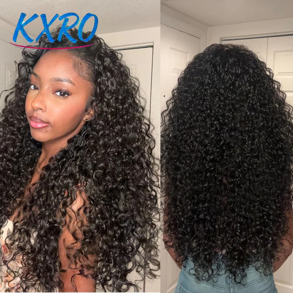 3 IN 1 Half Wig With Drawstring Seamless Flip Over Glueless Curly Human hair Wig Kinky Curly Headband Machine Made Wig for Women