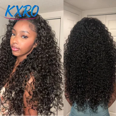 3 IN 1 Half Wig With Drawstring Seamless Flip Over Glueless Curly Human hair Wig Kinky Curly Headband Machine Made Wig for Women