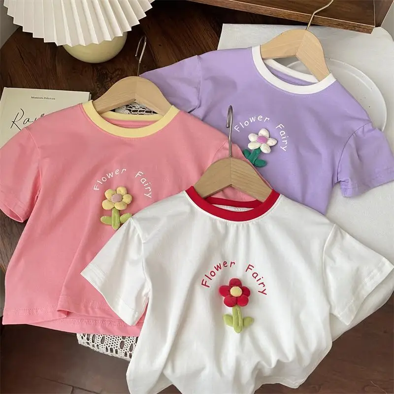 2025 Summer 2-8 Years Kids Girl Shorts Sleeve T-shirts Printed Little Girl Top Baby Girl T Shirts Children Toddler Girl Clothes