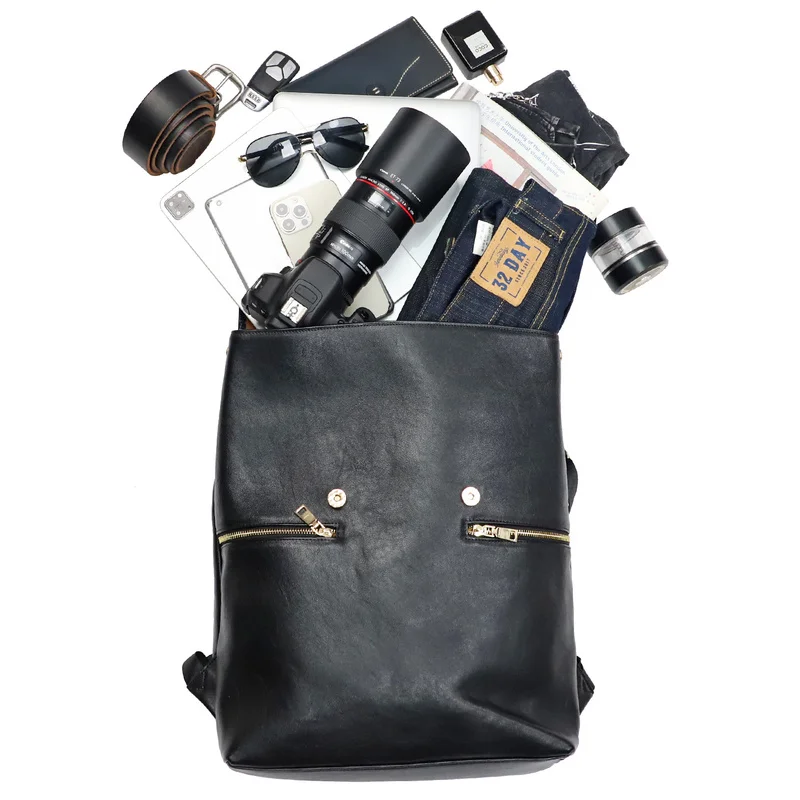Fashion Trend Soft Leather Travel Backpacks Women's Double Zipper Shoulder Bags Totes Large Capacity Notebook School Bagpack