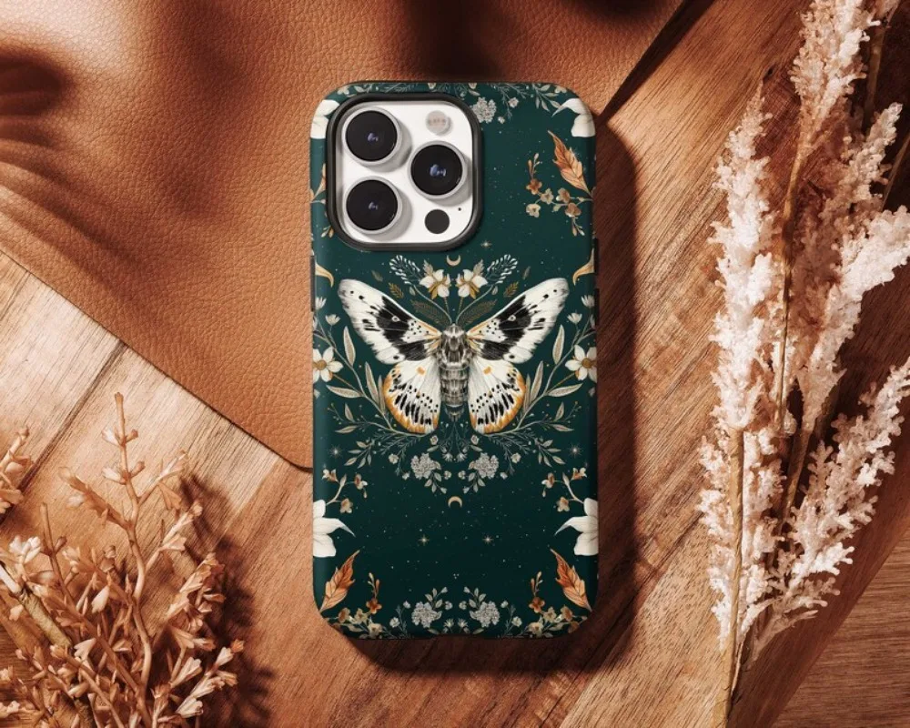 Moth Botanical Floral Phone Case For IPHONE 16 15PRO MAX 14 13 12 11 Acrylic TPU Two in one magnetic Phone Cases