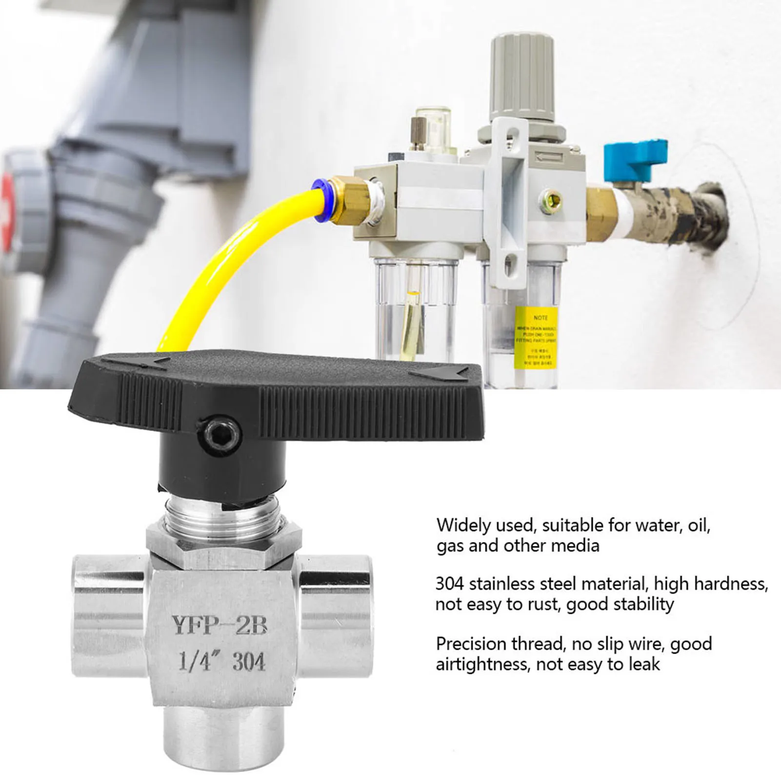 1PC 3 Way Ball Valve BSPP Female Thread Stainless Steel for Water Pipe Control Pipe Fitting light weight and easy assembly