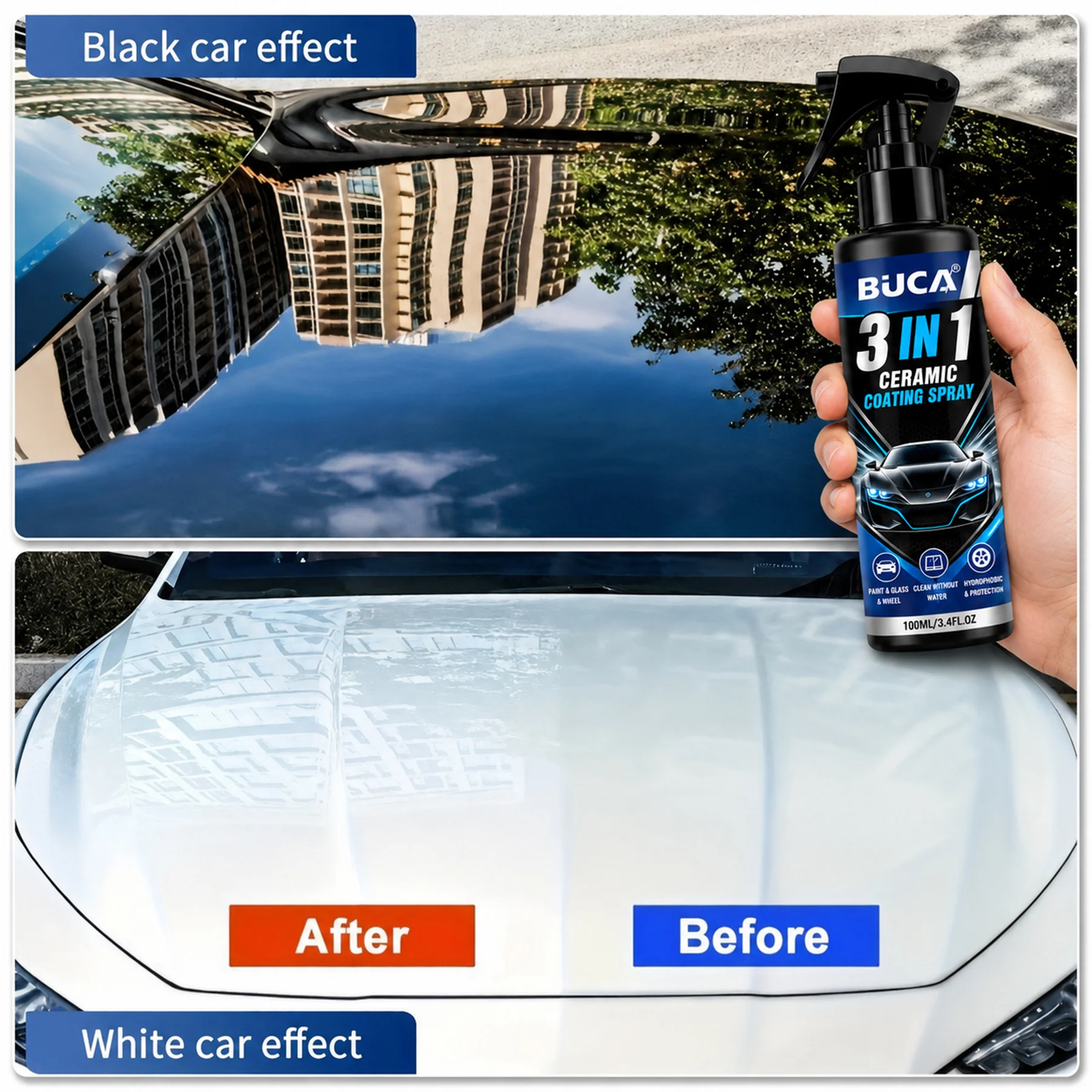 Ceramic Nano Coating 3-in-1 Waterproof Spray for Surface Protection, Polish & Gloss, Scratch-Resistant, Durable for Glass, Tires