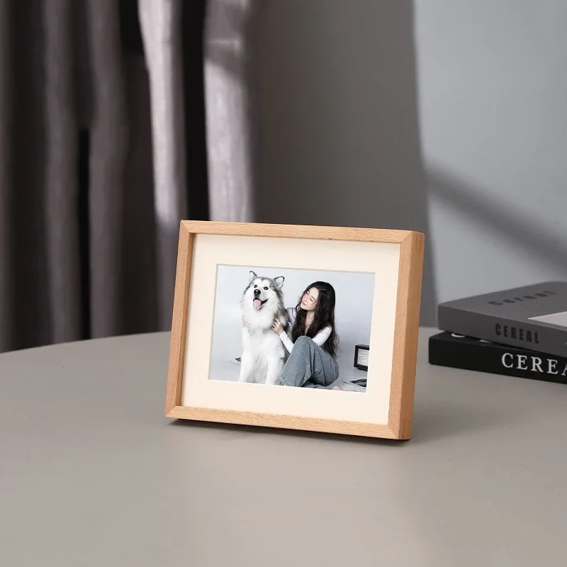 Solid Wood Photo Frame Wooden Picture Frame With Mat & Acrylic Glass Tabletop Wall Hanging Multi‑Size Home Art Decor