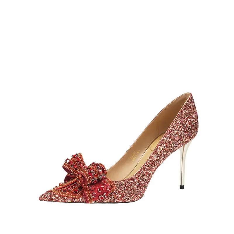 

Свадебные туфли со стразами, туфли для невесты, демонстрационная одежда, свадебное платье, два ношения, темпераментные свадебные туфли на высоком каблуке из овчины на шпильке