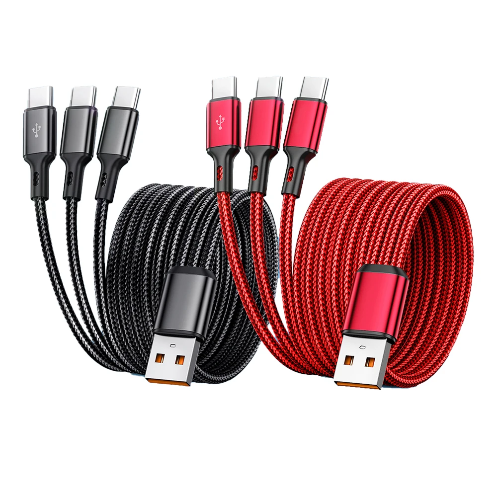 3-in-1 USB-A auf 3x Typ-C Kabel 100W 6A Schnellladung Datenübertragungskabel für Samsung Xiaomi Huawei Android-Telefone