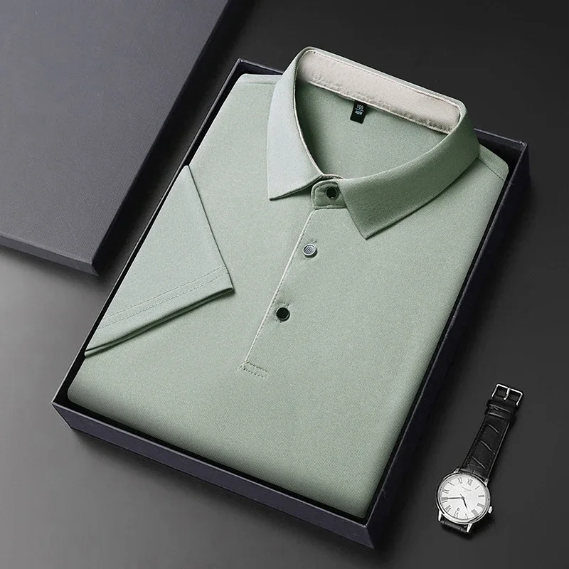 2026 New Men's Business Casual Short Sleeved Shirt Solid Color Polo Shirt Fashionable Breathable Comfortable Versatile Top