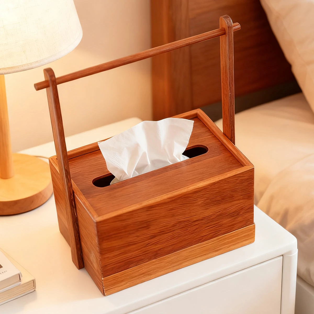 

Wood Tissue Box with Carrying Handle – Versatile Rectangular Decor for Bathroom, Office & Bedroom (Modern Farmhouse Style)