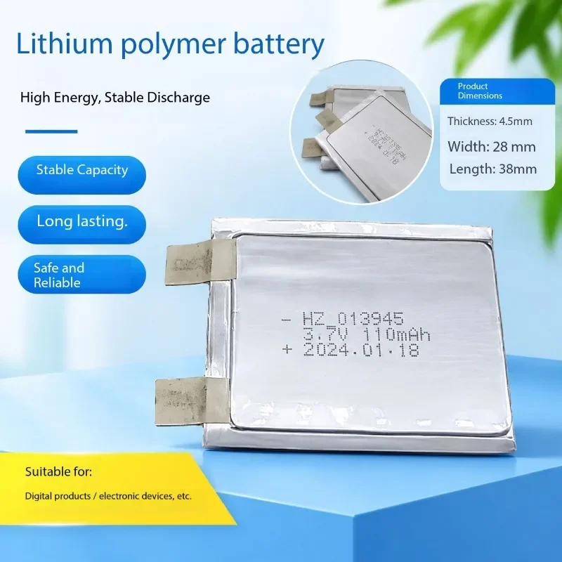 High Temperature Resistant 013945 3.7V 110mAh Solid State Lithium Battery, 1mm Ultra-thin Rechargeable Cell