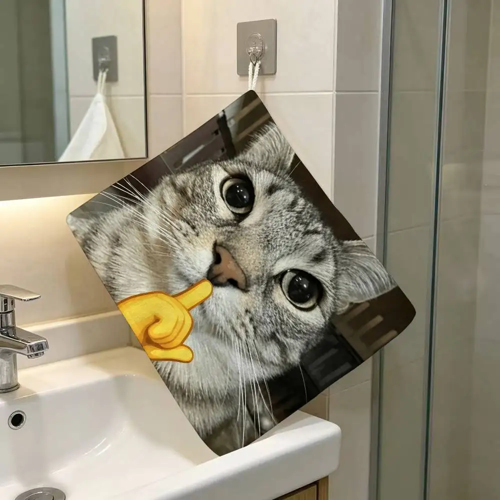 Cat Funny Anime Polyester Hanging Kitchen Hand Towel Durable Wear Resistant  Versatile Use Throughout Home