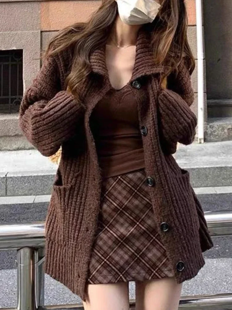 

Preppy Style Sweet New 3 Piece Set Women Vintage Elegant Knitted Skirt Suit Female Korean Fashion Plaid Casual Sets 2025 Winter