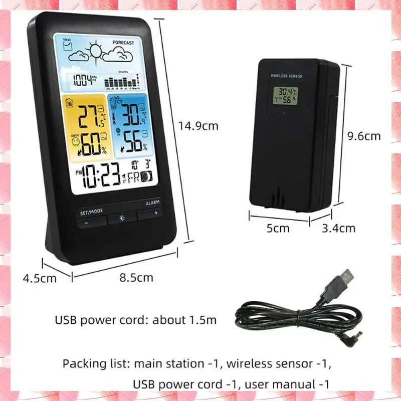 JAJA Wireless Digital Display Weather Station Thermometer, Temperature And Humidity Alarm Clock, Weather Forecast Sensor