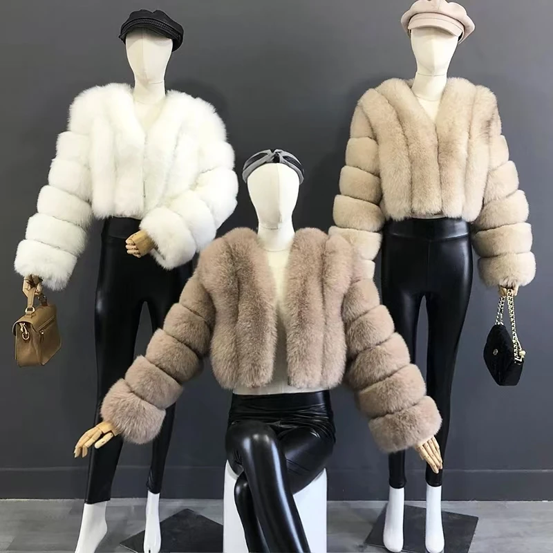 2024 New Style Women Fur Coat Real Fox Fur Jacket Natural Fox Fur Short Style Clothing Full Length Sleeve Female Coat