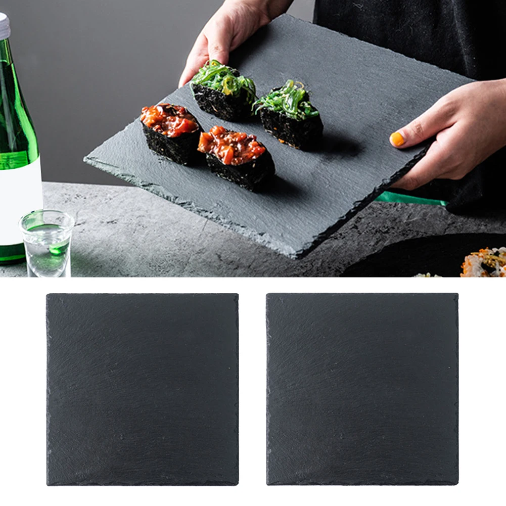 Slate Plates 20x20cm 2pc Natural Stone Rock Black Cutting Board Cheese Board Charcuterie Boards for CheeseSushi mat