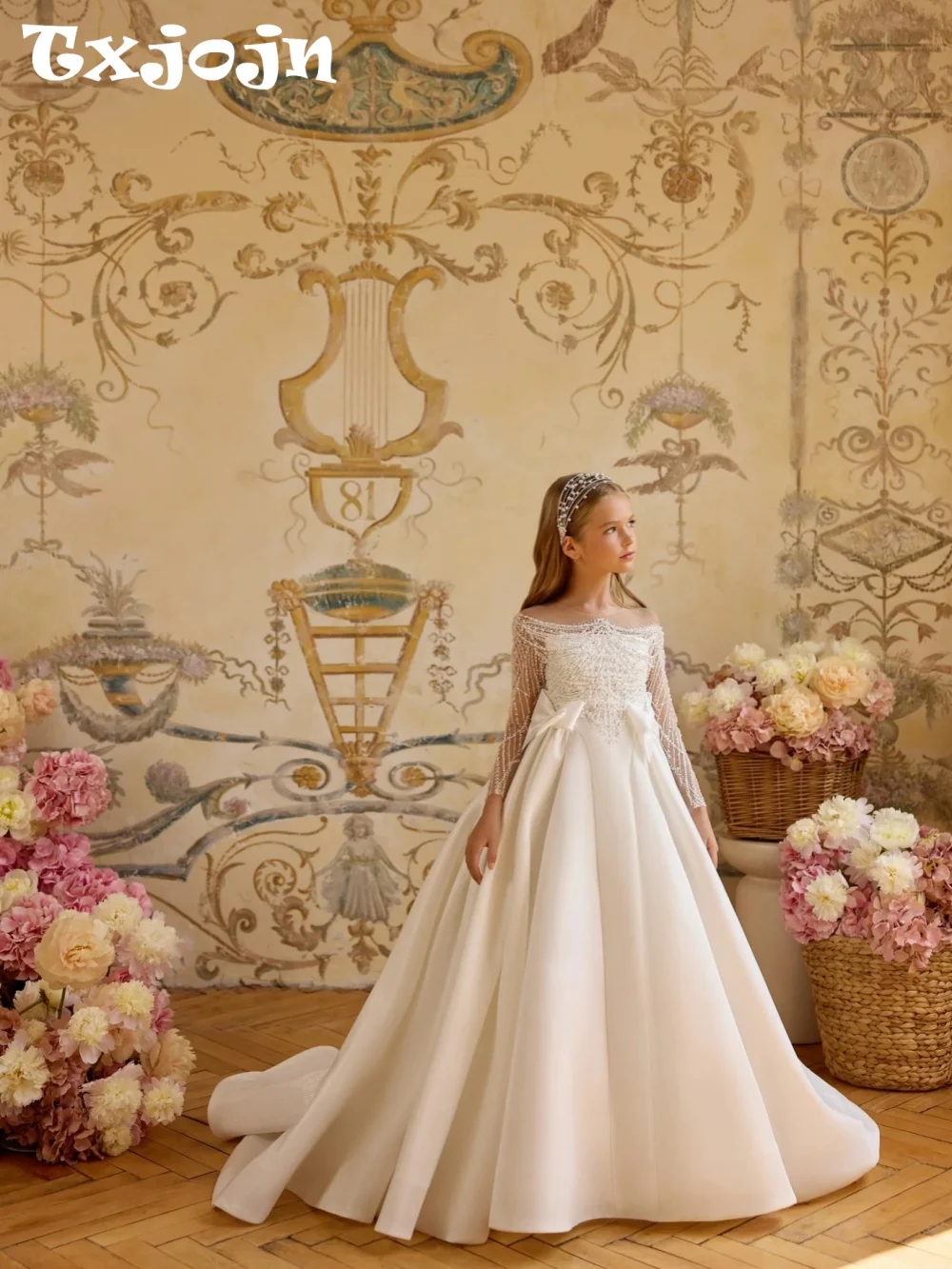 

2026 Gorgeous Sparkling Pearls Long Dresses For Brithday Party Stunning Long Sleeve Princess Gown Elegant Formal Gowns 2-14Y