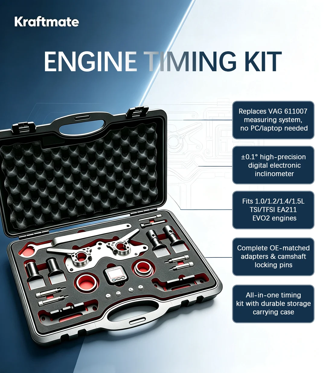EA211 Nockenwellen-Einstellwerkzeug-Set mit Digitaler Winkelanzeige, Motor-Ausrichtungswerkzeug für VW Audi Skoda Seat 1.2 1.4 1.5T DSV 1.6 – Detail 1