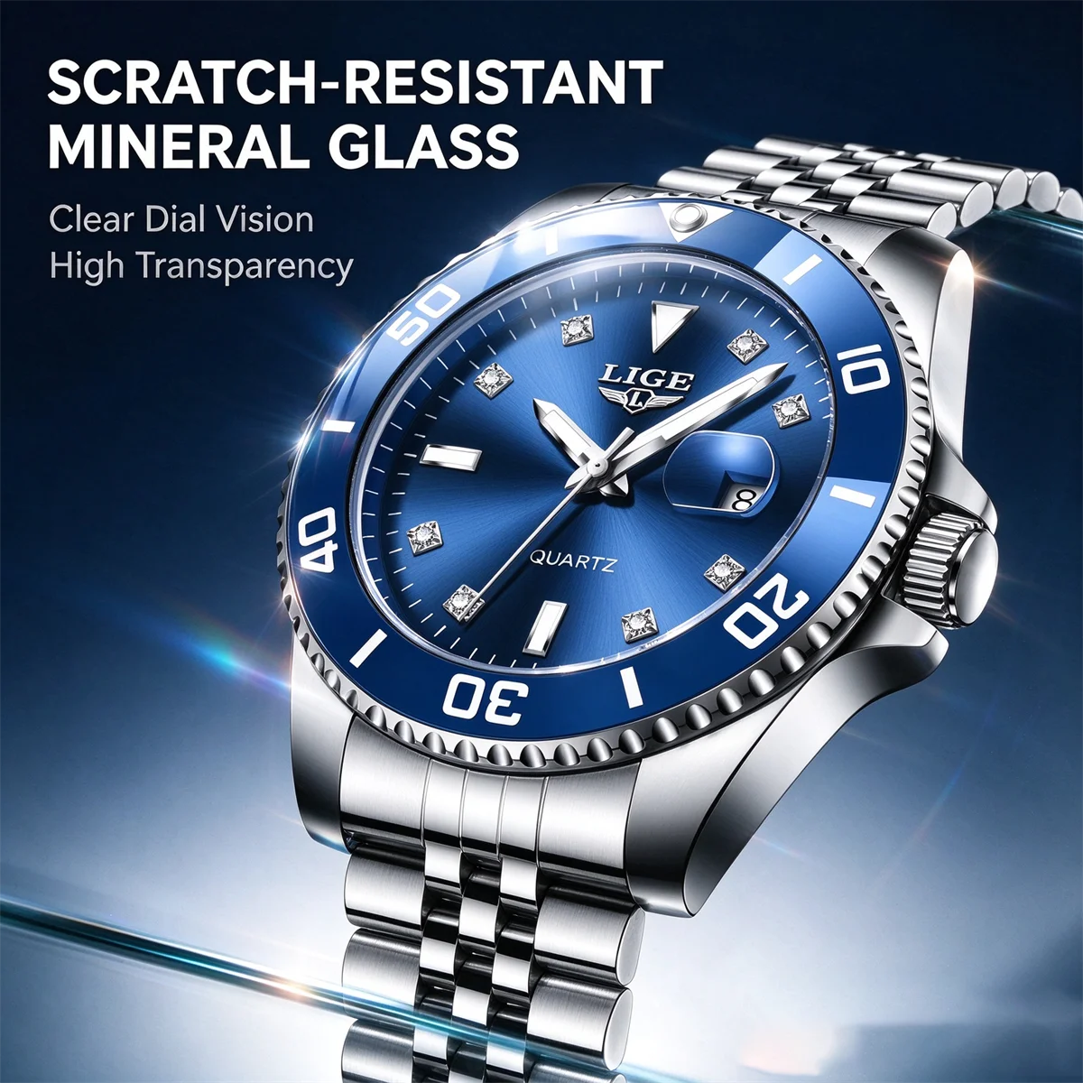 LIGE Men Quartz Watch Green Waterproof Watch for Men Stainless Steel Quartz Men Luxury Watch Luminous Wristwatch Reloj Hombre