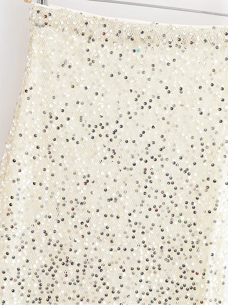 Vrouwen Chic Elegante Pailletten Rok Met Voering Hoge Taille Midi Rokken Voor Vrouwen 2025, Nieuwe Mode Avondfeest Rokken