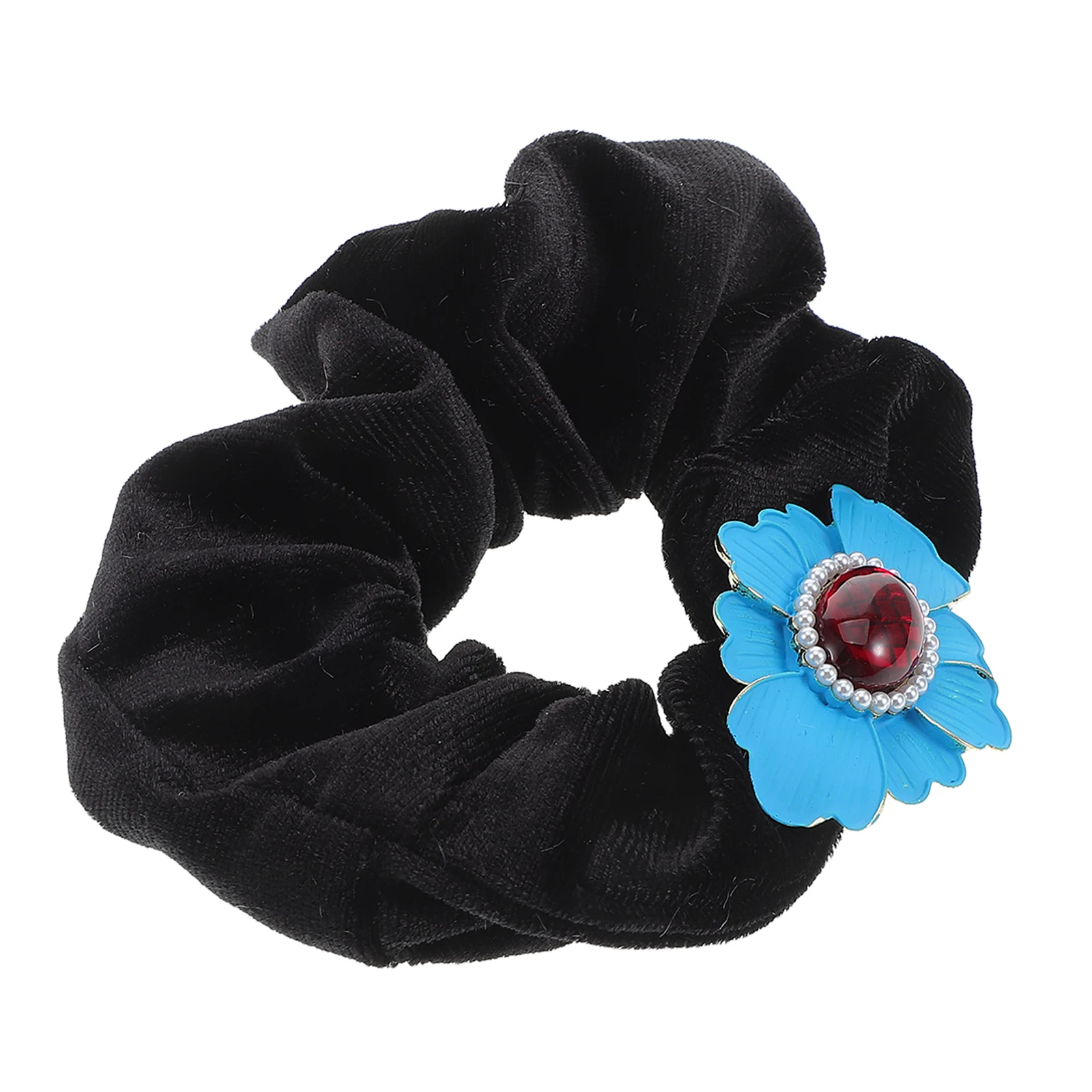 

Metallic Blue Flower Ring Scrunchies Elastic Ties Cute Accessories Girls Durable Material Easy Use Decorative Hair Ties Daily