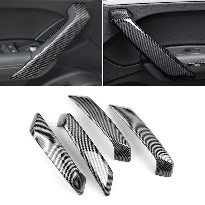 Car Accessories Inner Door Armrest Handle Pull Cover Trim For Audi Q5 FY Sportback SQ5 2018 2019 2020 2021 Carbon Fiber Style