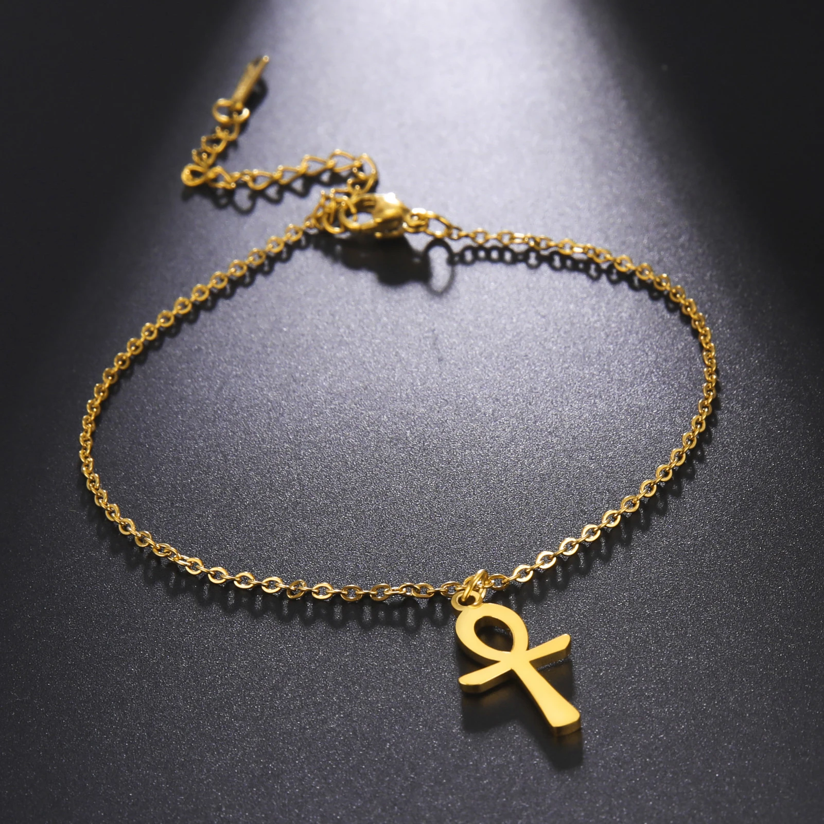 Egypt Key of Life Symbols Ankh Cross Anklet Stainless Steel Egyptian Pendant Women Beach Foot Ankle Bracelet Jewelry Gift