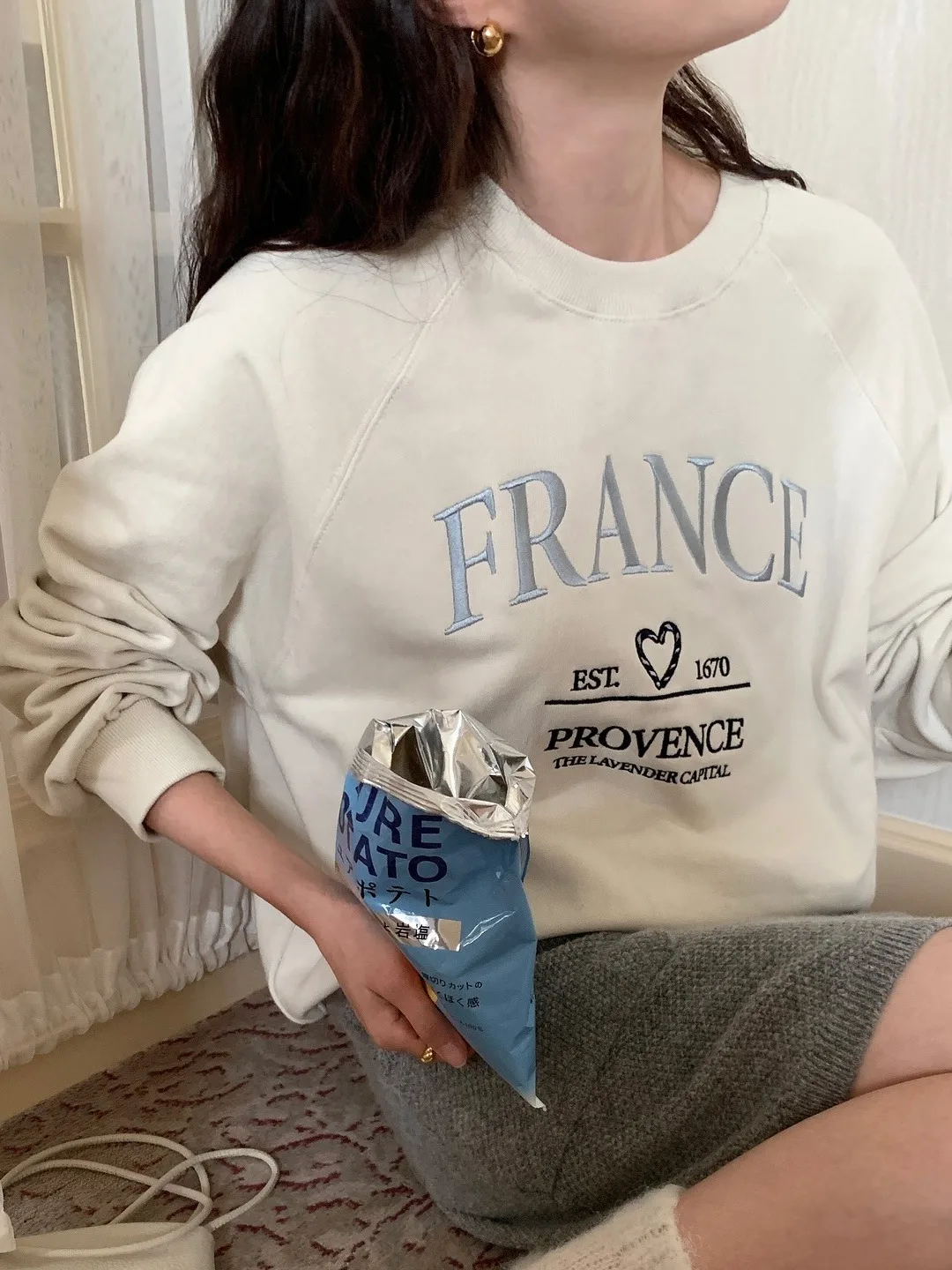 Chique redondo ne longo sve bordado carta coração padrão solto ajuste moletom para mulher sli outono nova chegada