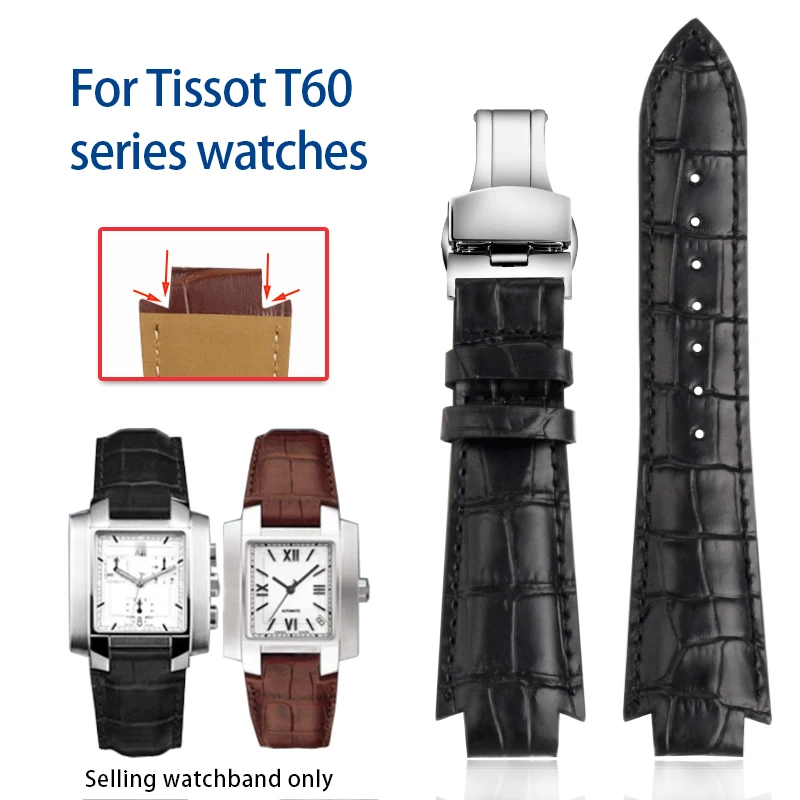 Correa de reloj de cuero genuino con extremo convexo de 24x14mm 1853 para correa Tissot T60 L875/975K, correa de reloj para hombres y mujeres, pulsera con cierre de mariposa
