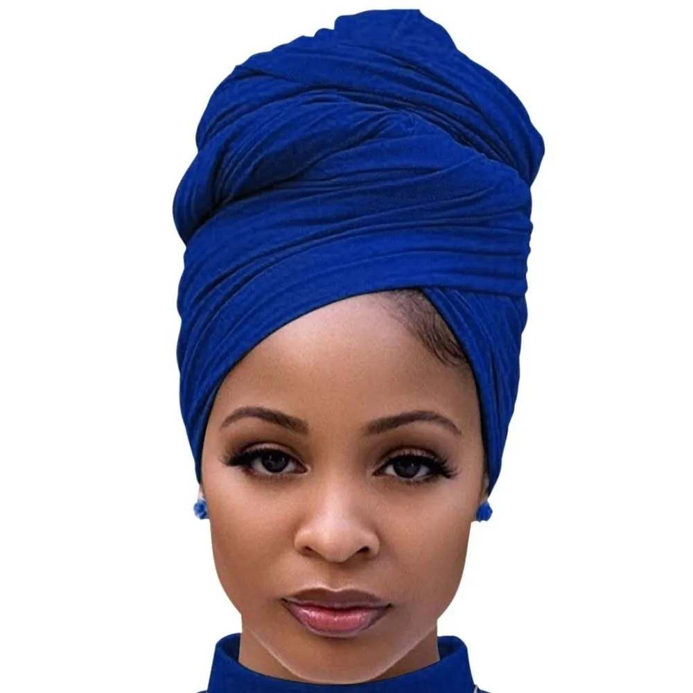 New Elastic Knitted Women Head Wrap Solid Color Breathable Hijab Stretchy Ultra Long Hair Turban Daily Casual