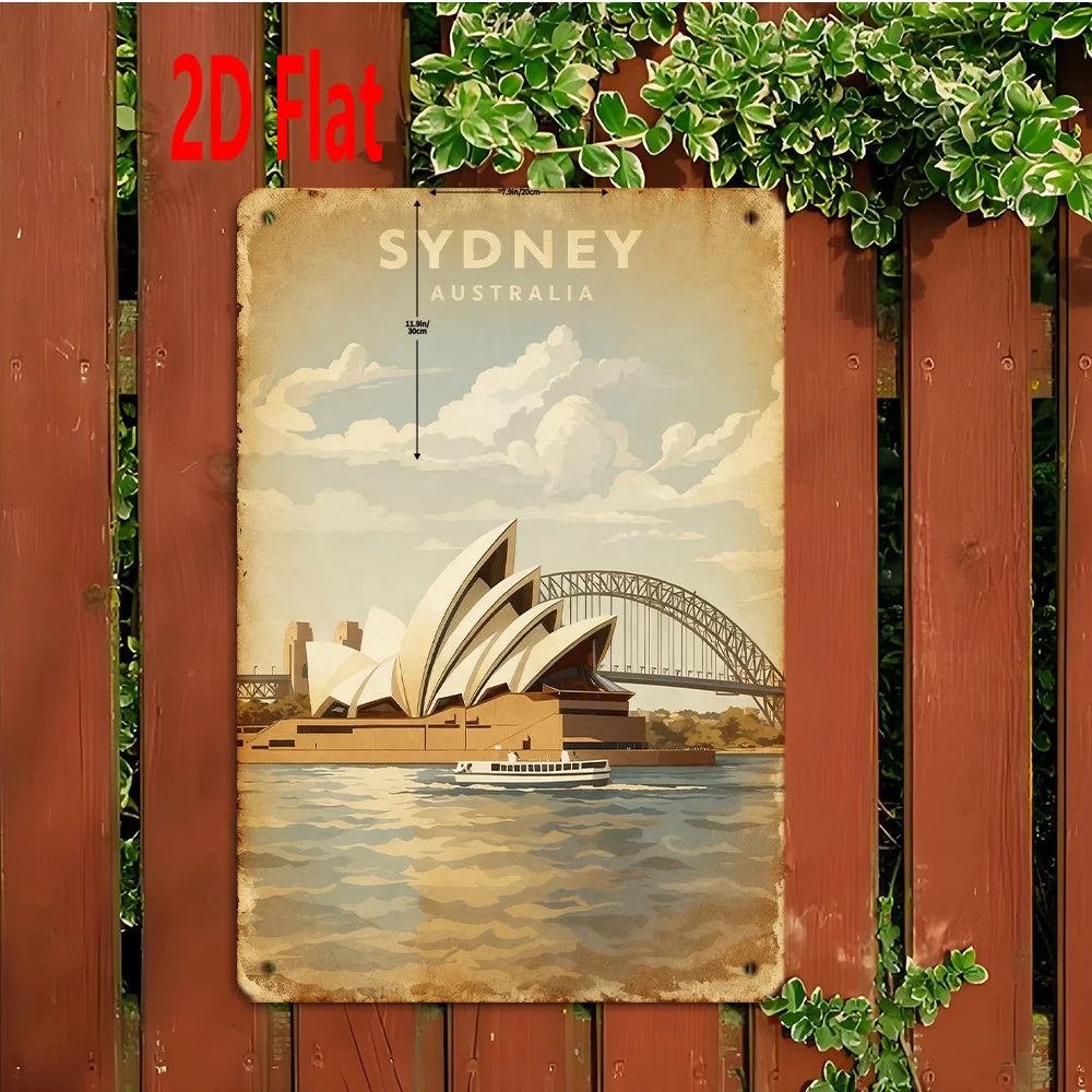 2D Flat Sydney Opera House & Harbour Bridge Vintage Wall Plaque - Australia- Australian Cultural Gift