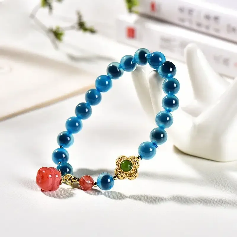 

New Sugar Heart Agate Women's Bracelet Blue Beads Luxury Pandora Bracelet diy Handwear