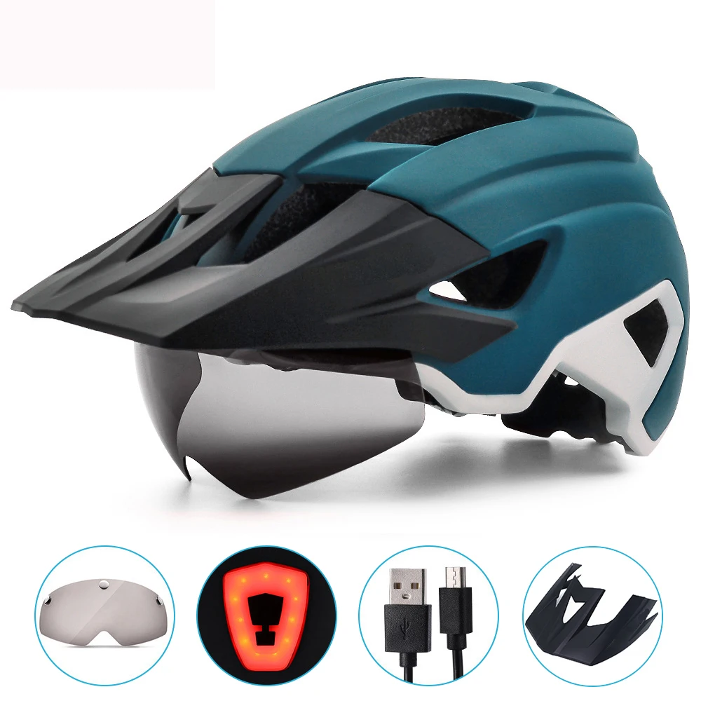 Kask rowerowy szyba przednia 57-61CM kask rowerowy USB Tail Light stajnia blok grzewczy mężczyzn moda sprzęt rowerowy rowerowa