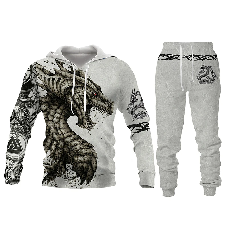 Dragon Tattoo 3D Printed Men Sweatshirt/Pants 2pc Set Unisex Streetwear Hoodie Suit Male Casual Jacket Tracksuits