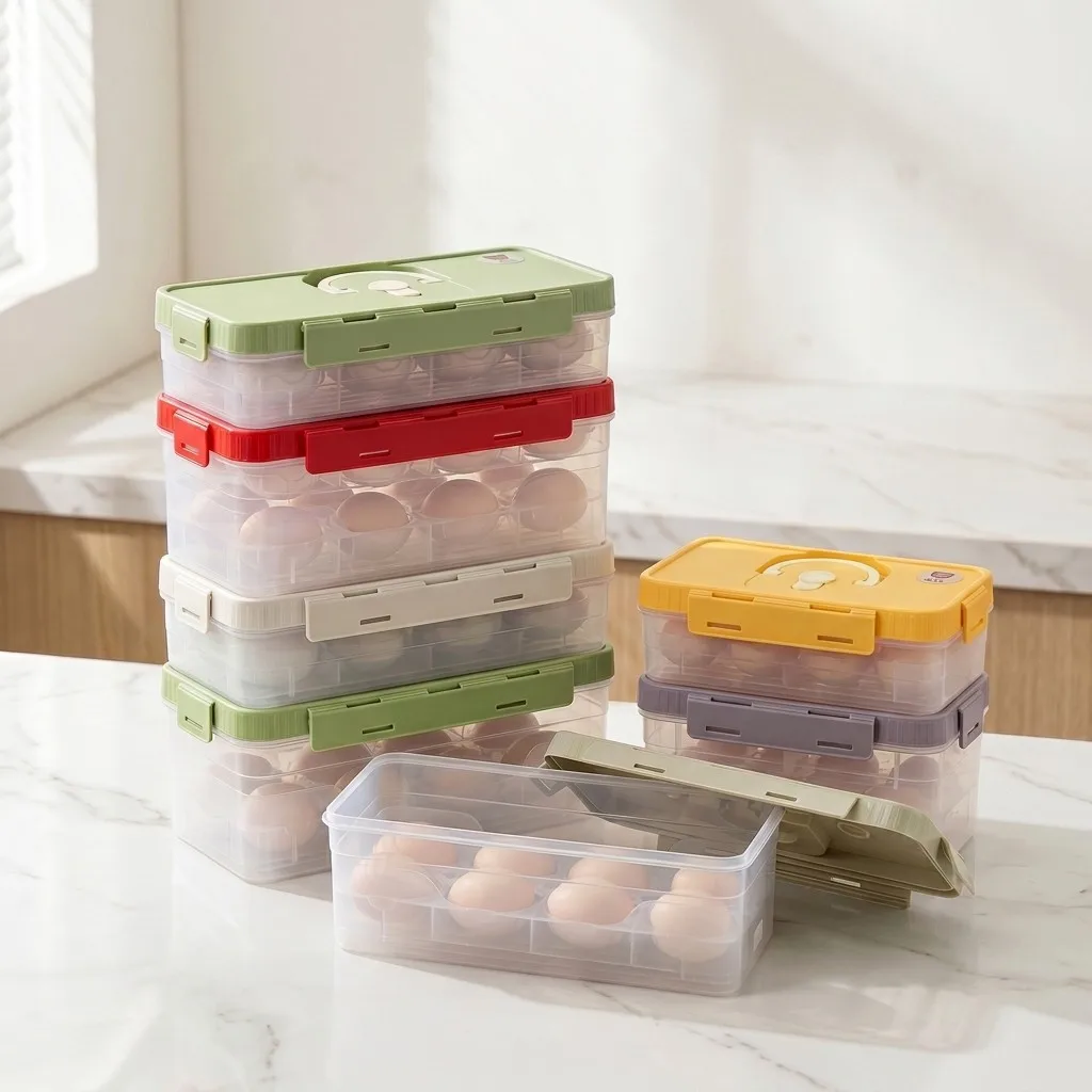 Stackable Egg Storage Box Refrigerator Organizer Clear Plastic Food Containers With Lids Portable Kitchen Fridge Accessories