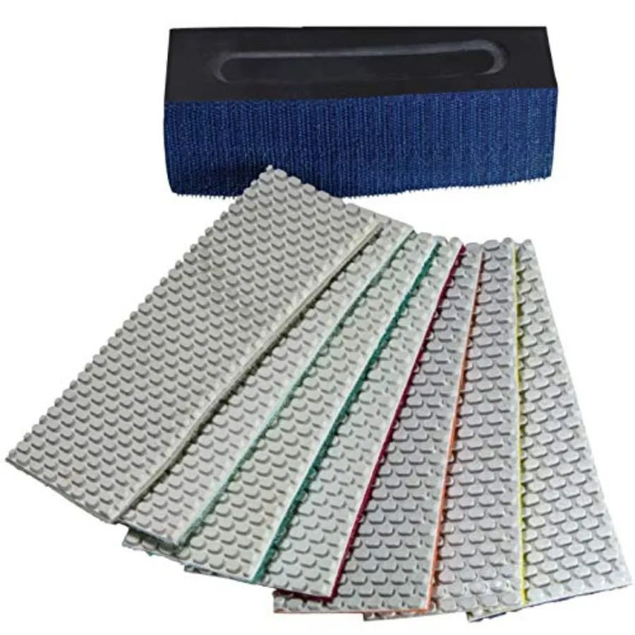 

HPW110H Diamond Hand Polishing Pads Flexible for Concrete Glass Marble Stone Polishing 7 Pads 1 Backing Pad Set
