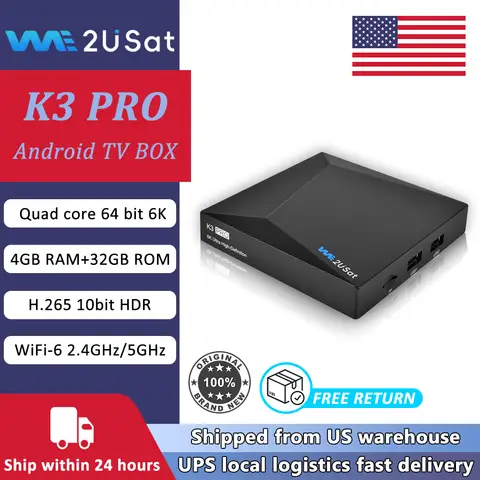 We2uSat K3 PRO Quad Core 6K UHD H.265 HDR Android Smart Home TV BOX 4+32GB Wifi6 BT5 Media Player Built-in VOD 2025 USA Hot Sale