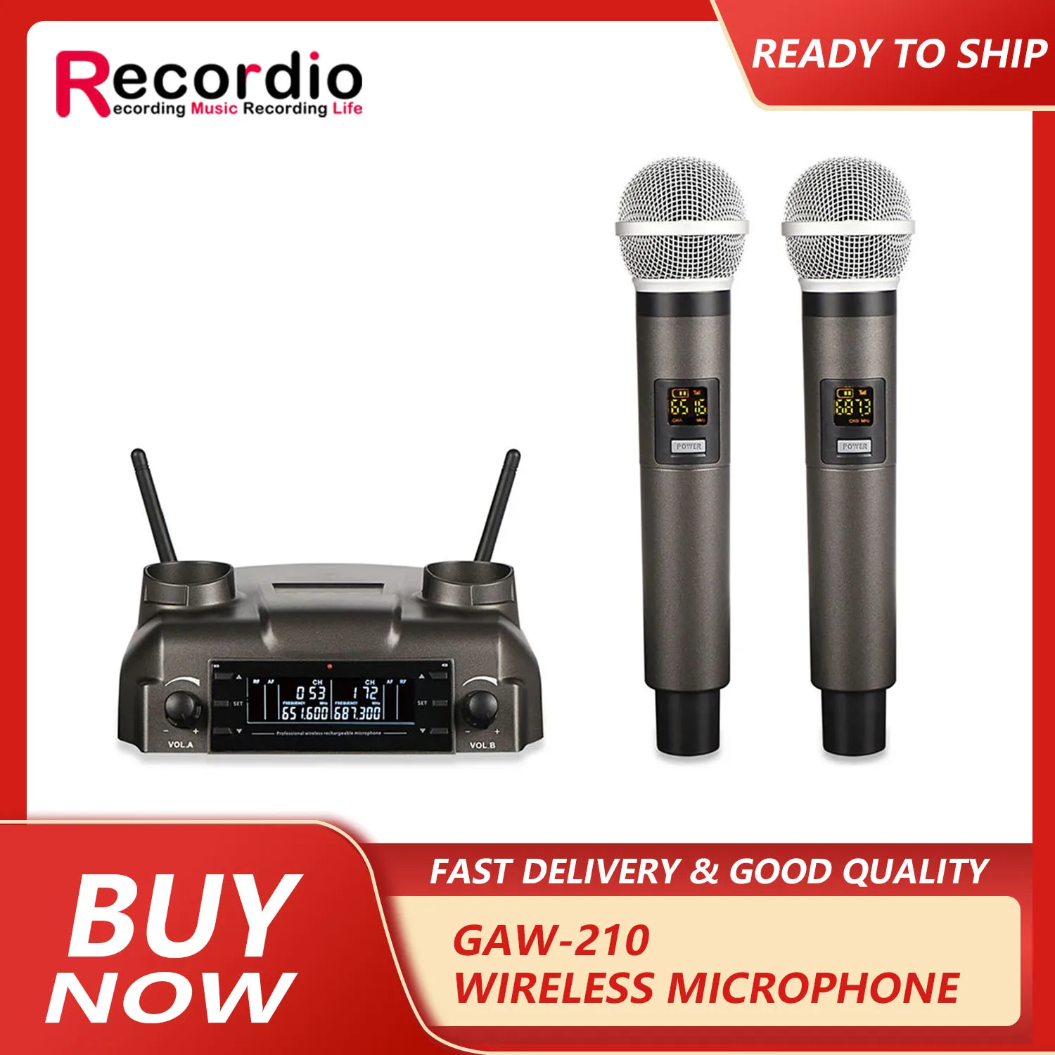 GAW-210 Professional Wireless UHF Microphone with New Magnetic Induction Charging One to Two KTV family Performance Microphones