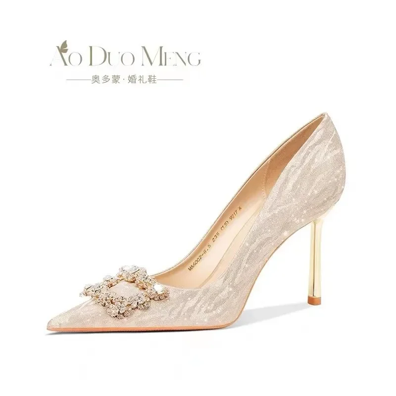 

New Rhinestone Female High Heels High-end Banquet Wedding Women Shoes Fashion Pointed Stiletto Women High Heels Tacones De Mujer
