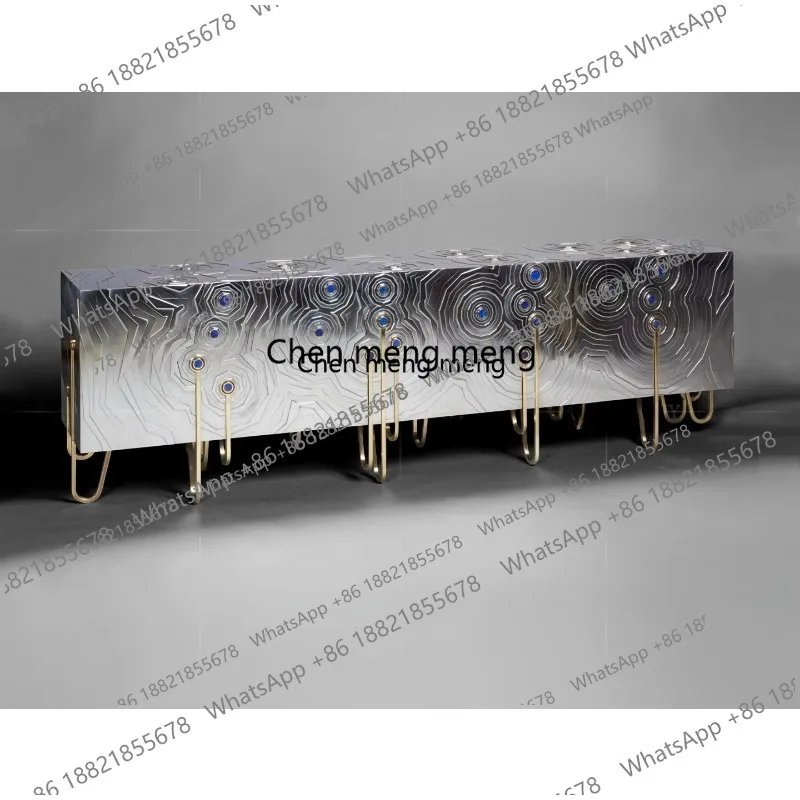 Stainless steel side cabinet, light luxury and high-end porch decoration, villa art storage cabinet against the wall