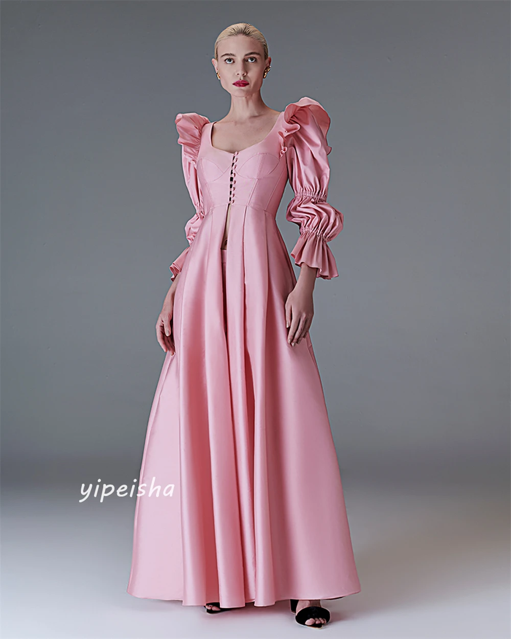 Satin Draped Pleat Ruched Clubbing A-line O-Neck Bespoke Occasion Gown Long Dresses