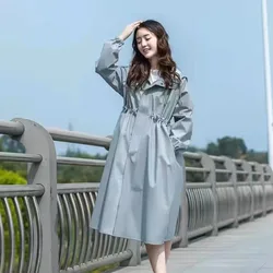 New Raincoat Women's Long Windbreaker Style Slim Waist Golf Raincoat Rainproof and Windproof All-in-one Rain Coat Women