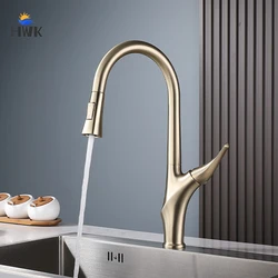Brushed Gold Pull Out Kitchen Faucet Rotatable Cold Hot Water Mixer   Taps Single Handle Deck Mounted Kitchen Sink Faucets