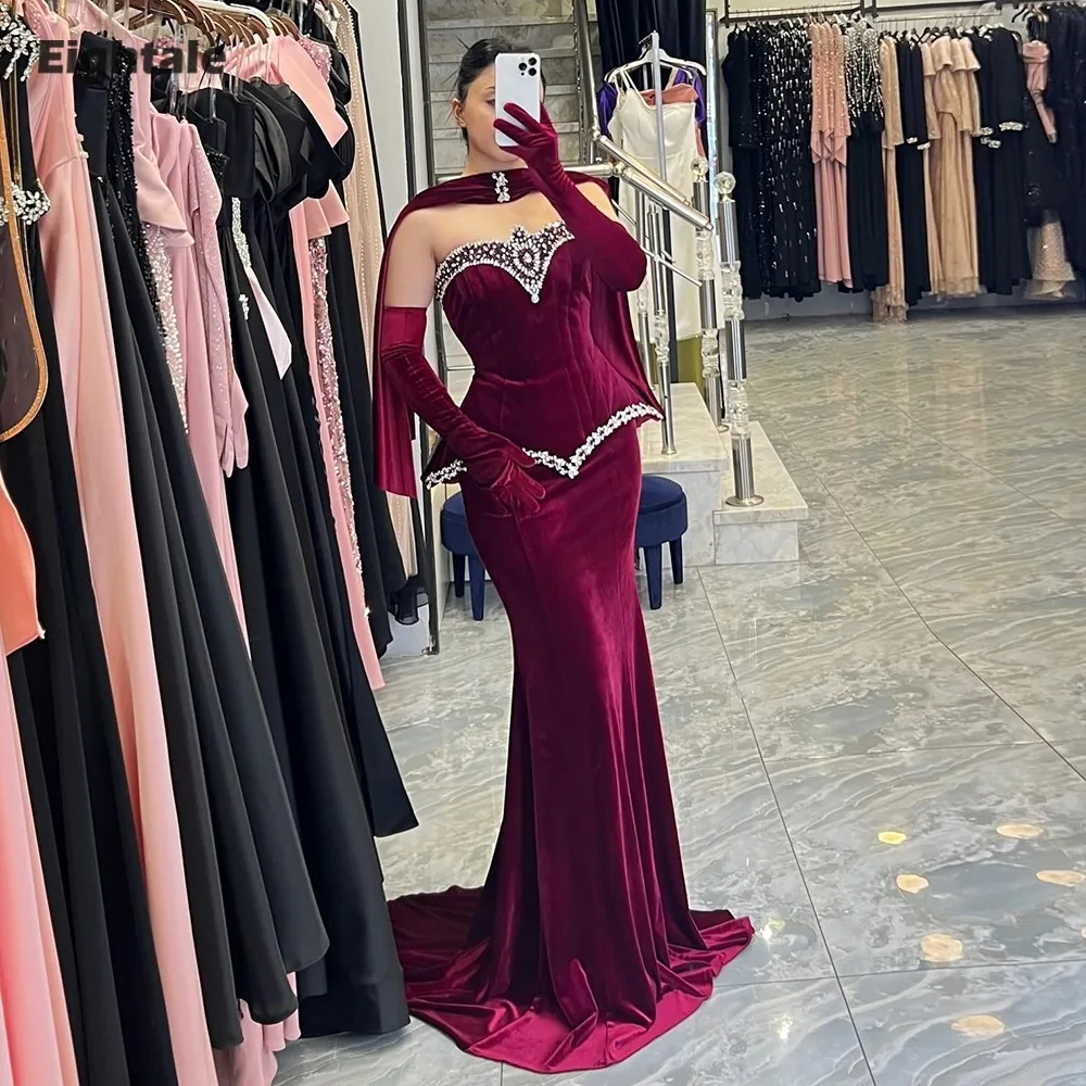

Eightale бархатное вечернее платье для свадебной вечеринки по индивидуальному заказу милое бордовое платье русалки с бисером в арабском стиле для выпускного вечера Robes De Soirée