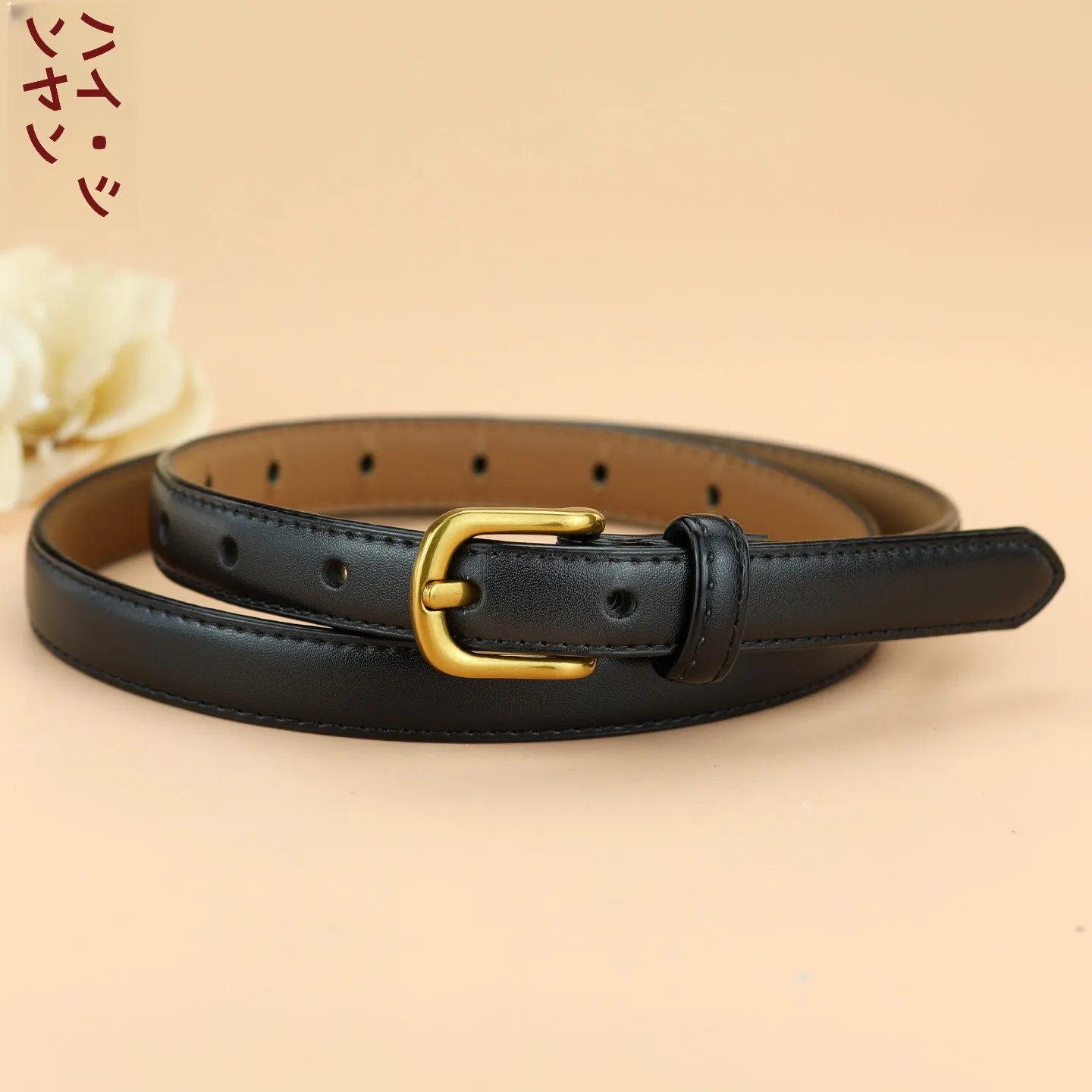 スリムで狭い本革ベルト-女性用-カジュアル-ブラックベルト-シンプルで多用途な装飾アクセサリー-スカートやパンツ用