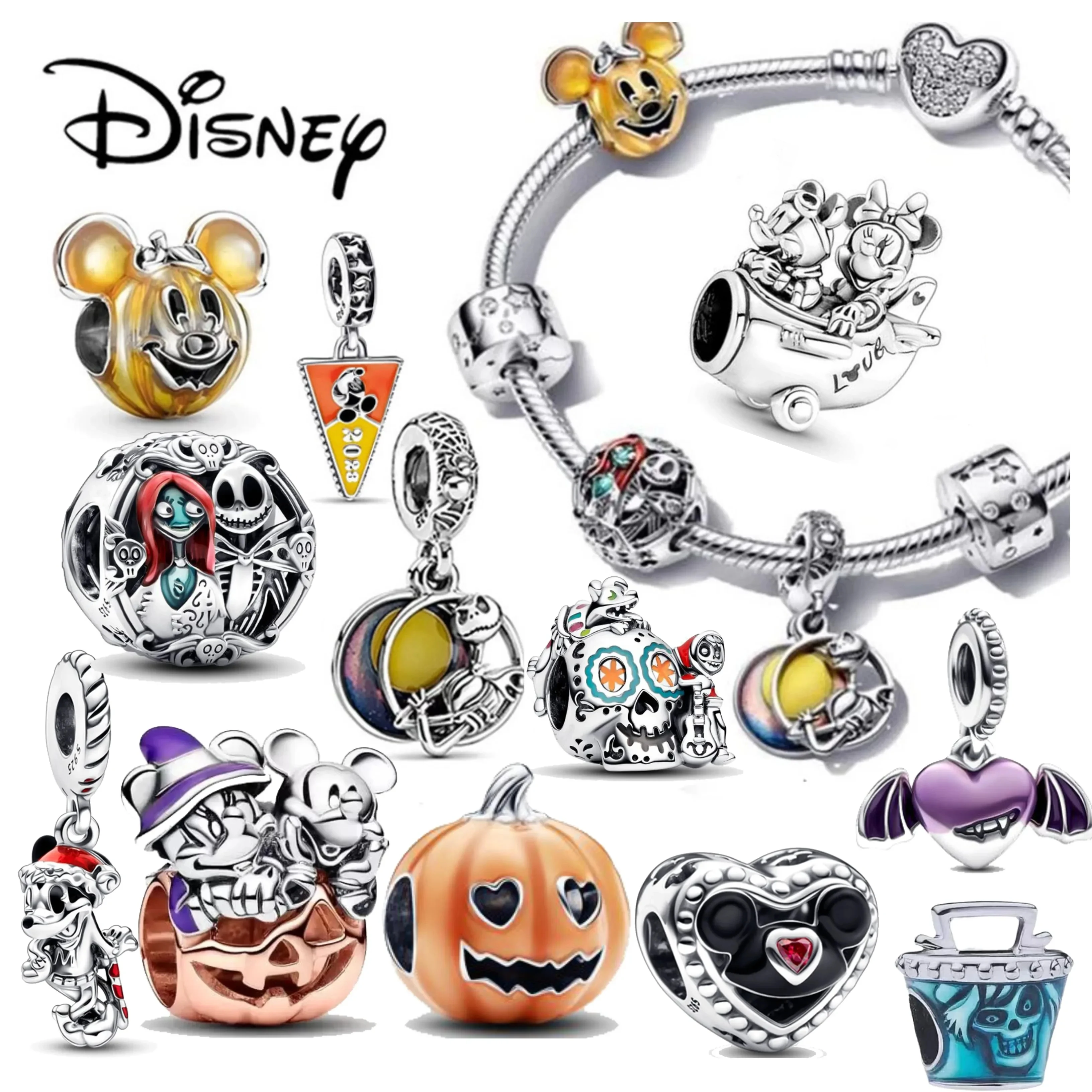 

Disney 925 Sliver Sterling Mickey Mouse Charm Fit Pandora Original Plata De Ley 925 Minnie Series Bead Bracelet DIY Jewelry Gift