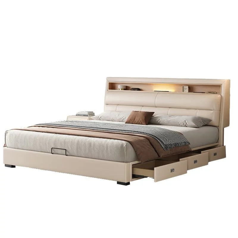 سرير بإطار لغرف النوم، سرير تخزين حديث على اللوح الأمامي، سرير فاخر متعدد الوظائف، فريد من نوعه، ملحقات منزل Muebles Para El Hogar #6