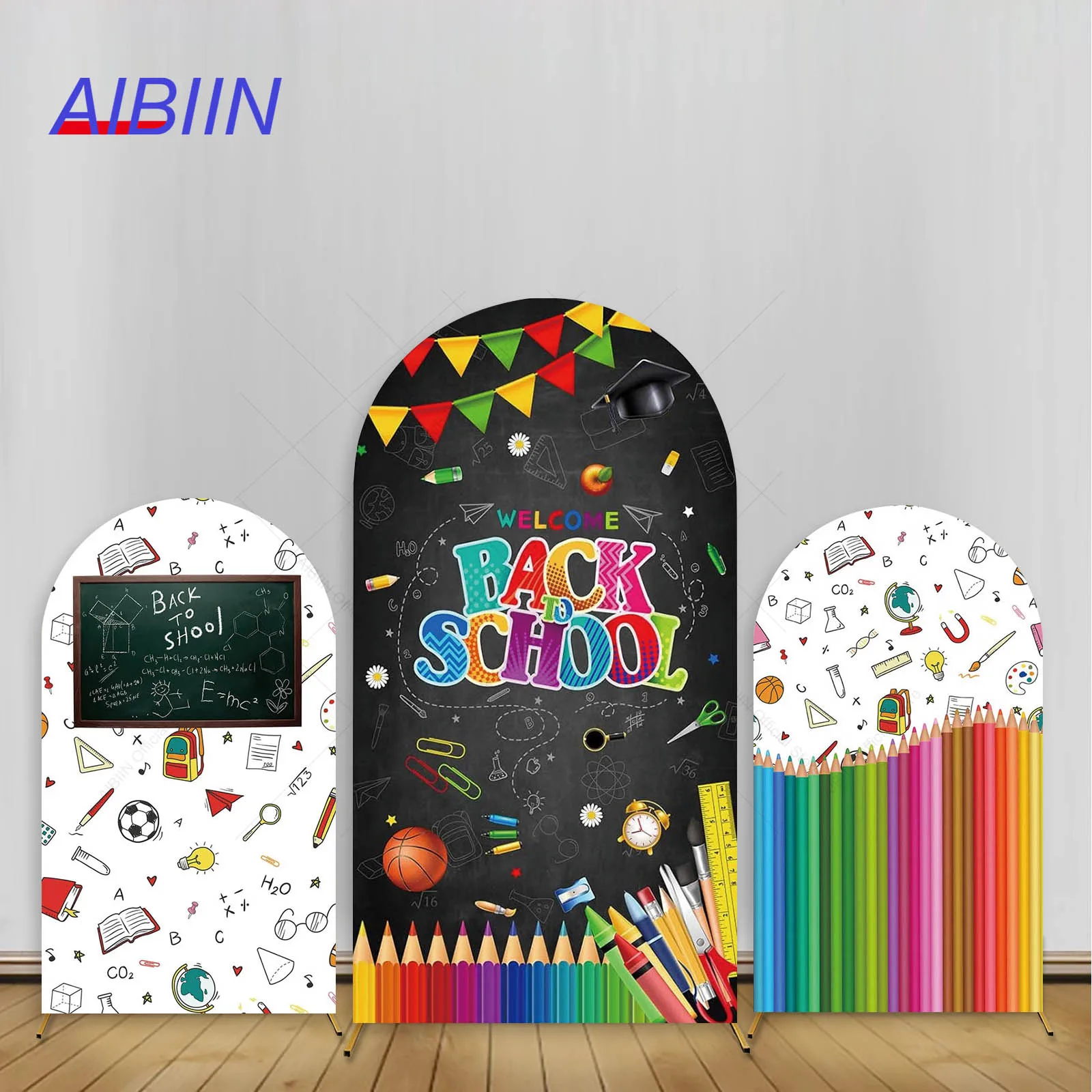 

Back to School Arch Backdrop Cover Colorful Pencils Books Blackboard Classroom Party Decor Kindergarten Photography Background